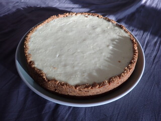 freshly baked homemade cheesecake on a plate