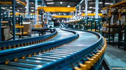 Conveyor belts and industrial machinery in a modern manufacturing plant, showcasing the integration of technology and process efficiency