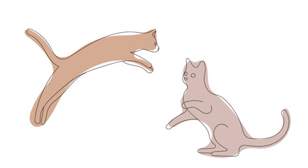 Cats in one line style. Minimalistic drawing of cats on a white background.