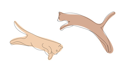 Cats in one line style. Minimalistic drawing of cats on a white background.