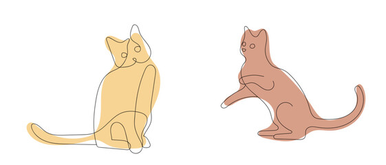 Cats in one line style. Minimalistic drawing of cats on a white background.