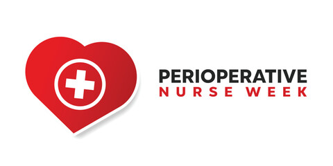 Perioperative Nurse Week. Heart and plus icon. Great for cards, banners, posters, social media and more. White background.