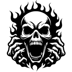 Burning skull silhouette vector design