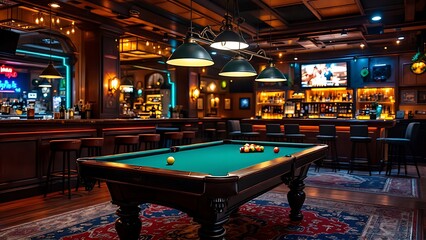 Table with balls and cue