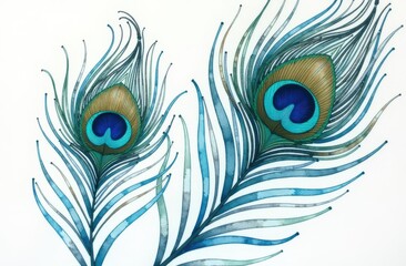 Obraz premium A beautiful pair of peacock feathers gracefully displayed on a white background