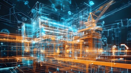 Futuristic Cityscape Architecture Digital Wireframe