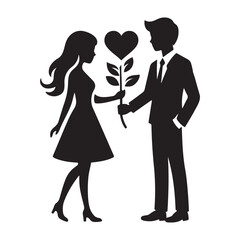 Valentine Couple with Bird Icon Silhouette Logo Vector on White Background