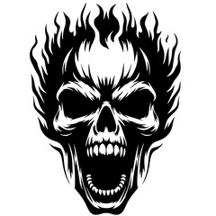 Burning skull silhouette vector design