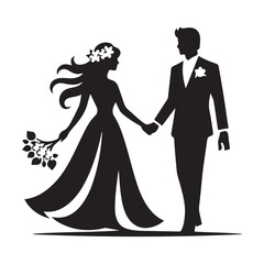 Valentine Couple with Bird Icon Silhouette Logo Vector on White Background