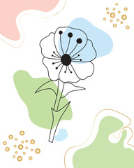 black line art flower with organic abstract shapes simple minimal and flat background, card, banner, wallpaper.