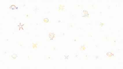 Watercolor Sea Life Pattern with Fish Stars and Seaweed