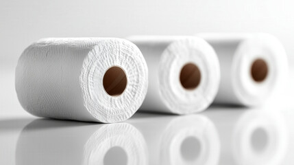 Three rolls of toilet paper on white background