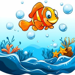 Fototapeta premium Joyful Underwater Scene with Cute Fish and Sea Stars