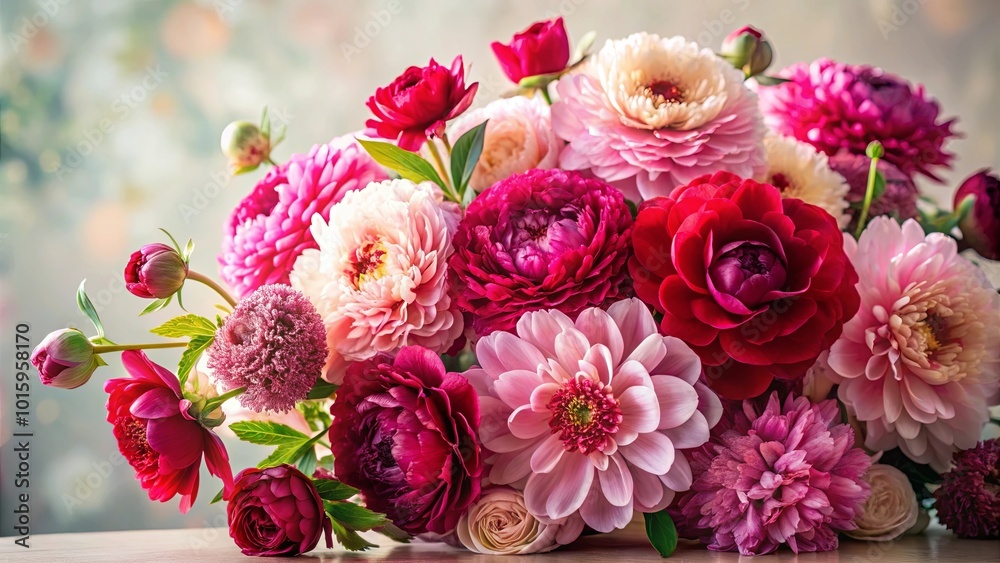 Canvas Prints A vibrant bouquet of delicate pink, crimson, and fuchsia flowers, showcasing the natural beauty of blooming petals and the subtle play of light on their surfaces.