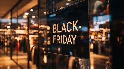 A vibrant retail scene showcasing a Black Friday sign in a shopping center, ideal for marketing articles, sales promotions, and e-commerce campaigns related to retail events and shopping holidays,