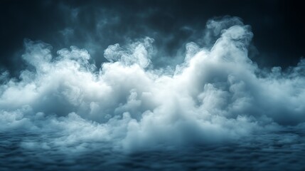 Obraz premium Abstract background with white smoke or fog in a dark blue studio.