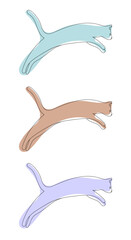 Cat in one line style in different colors on a white background.
