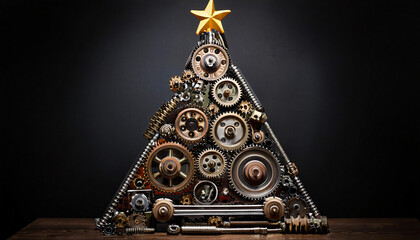 Christmas Tree Made of Metal Gears and Tools