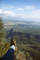 A view of a volcanic crater from the peak of the mountain 