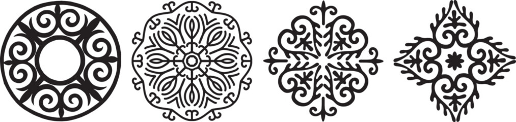 monochrome ethnic circular patterns. National Patterns of the Peoples of Central Asia
