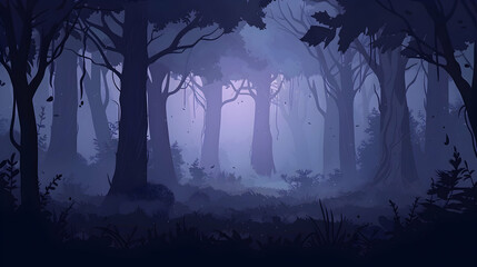 Dark forest 2D mobile game background, dark forest environment, horror background, Generated by AI