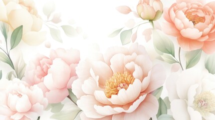 A beautiful arrangement of soft peony flowers in pastel colors, creating a serene and elegant floral backdrop.