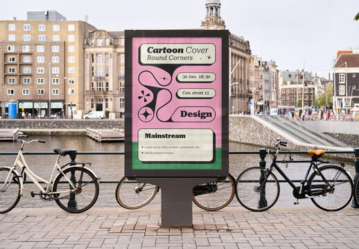Mockup Of Vertical Customizable Poster And Bikes On Railing