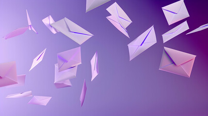 envelopes falling on purple background