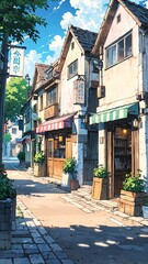 Fototapeta premium Aesthetic lofi pastel village, cute details for mobile background