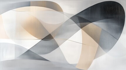 Abstract artwork featuring intersecting shapes in soft neutral tones, creating a sense of subtle movement.