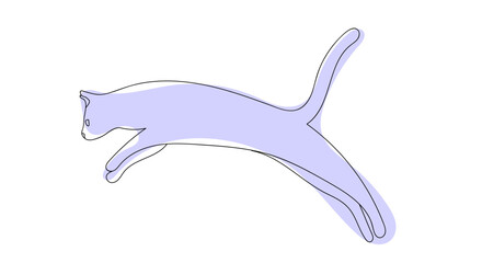 cat drawn with one line. cat jumping on a white background