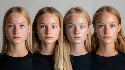 Capture a before-and-after photo series of a patient undergoing acne treatment over a 3-month period