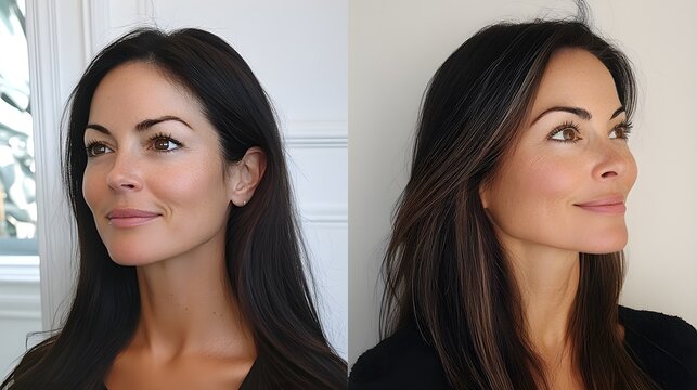 Testimonial of a woman sharing her permanent hair removal experience, with a before-and-after comparison revealing her transition to flawless, hair-free skin