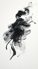 Fototapeta premium Abstract Ink Painting of a Woman in Motion