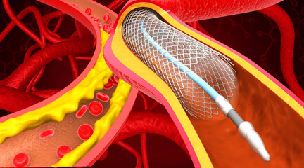 Stent implant in heart. 3d illustration..