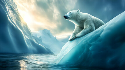 Fototapeta premium Polar Bear Perches on an Iceberg in a Vast Arctic Landscape