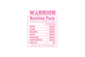 Warrior Nutrition Facts, Breast Cancer Quote typography T shirt design 