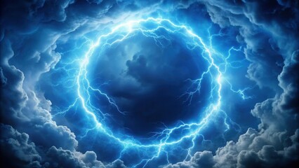 Circle of blue lightning on a cloudy sky , storm, power, energy, nature, electric, atmosphere, weather, dramatic, dramatic