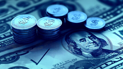 Fototapeta premium Growth financial business rises money cash currency on 3d finance investment background.