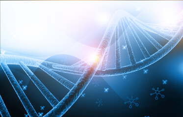 Fototapeta premium DNA strand on abstract scientific background. 3d illustration..