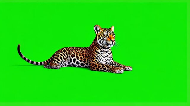 Still camera capturing subtle leopard movements on chroma key green background