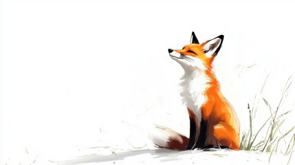 Obraz premium A fox basks in sunlight, exuding warmth and contentment on a serene snowy landscape, akin to a joyful meditation.