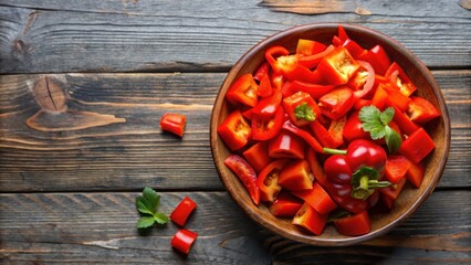 Chopped red paprika pepper top view for salad, paprika, red, pepper, chopped, vegetable, healthy, ingredient, salad, fresh