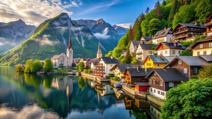 Fototapeta premium Hallstatt village nestled in the Austrian Alps