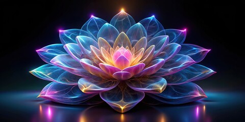 Obraz premium Abstract render of surreal alien flower in glowing material on black background, surreal, alien, flower, curve, wavy, organic