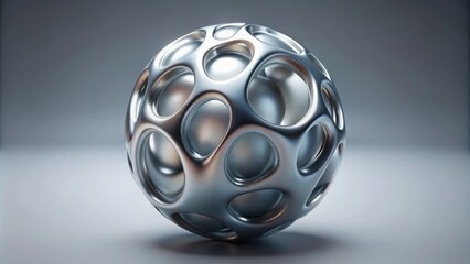 Abstract render of a metamorphosing ball in matte liquid aluminum with silver glossy parts on grey background , Sphere, organic