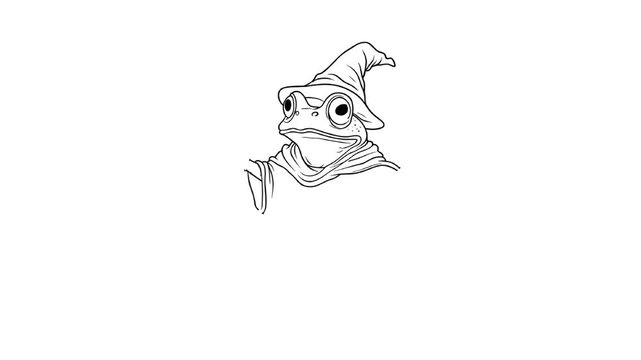 Black and white animation of a witch frog