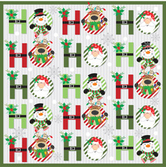 Christmas card design with Santa, snowman, reindeer and ho ho ho