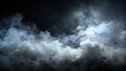Fototapeta premium Foggy mist clouds in top left corner on dark background, fog, clouds, mist, atmospheric, spooky, eerie, halloween, abstract