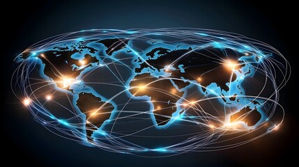 Global Network Connection  World Map  Digital Network  Technology  Communication  Internet